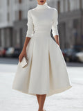 Long Sleeve High-Neck Top And Midi Skirt Two-Piece Set