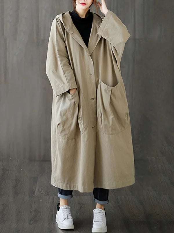 Selena Trenchcoat Femme – Long Jacket with Hood & Elegant Cut for Rainy Weather