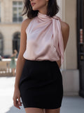 Sleeveless Satin Top & Tailored Mini Skirt Two-Piece Set