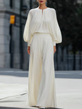 Pleated Chiffon Blouse & Wide-Leg Pants Set