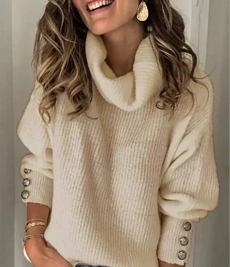 Emma Turtleneck Sweater for Women – Elegant Sweater with Button Details & Comfortable Fit